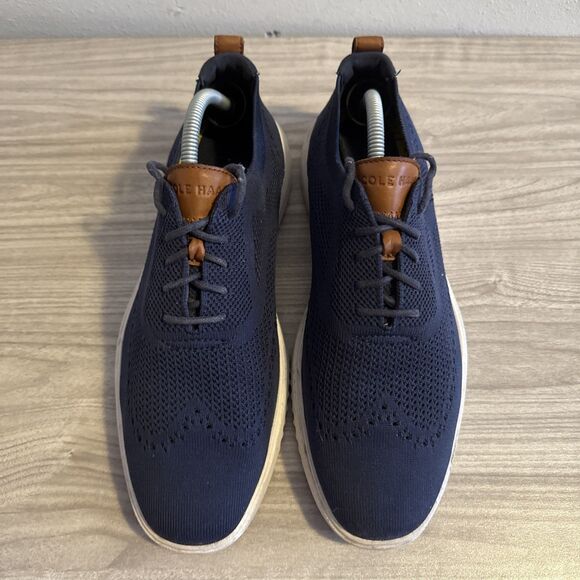 Cole Haan Grand Stretch Knit Wing Tip Oxford Shoes Navy Blue C37369 Sz 10 - Picture 4 of 11